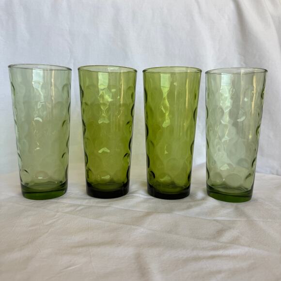 Vintage Hazel Atlas Cooler Tumbler "Eldorado Avocado" Green 12 oz Set of 4 - Picture 2 of 6